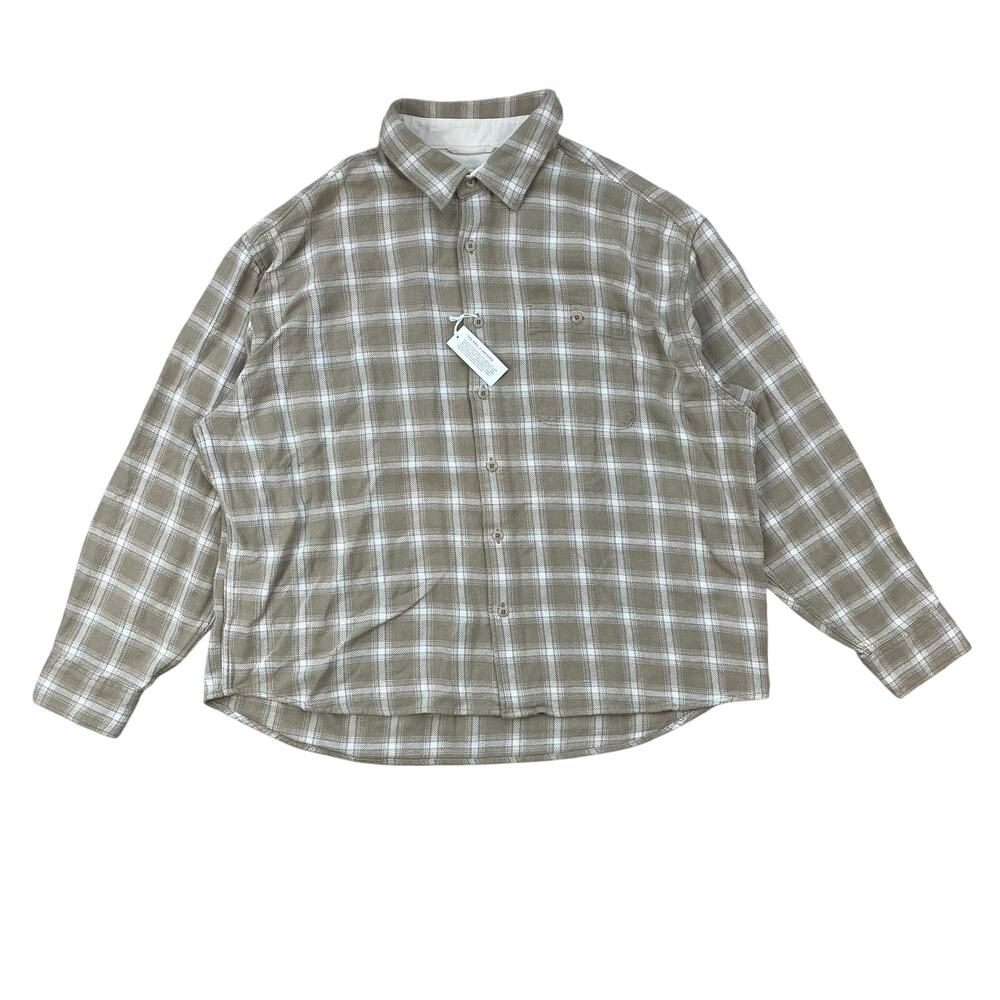 American Eagle Plaid Shirt Mens XL Tan White Boxy Fit Oversized Cotton NWT
